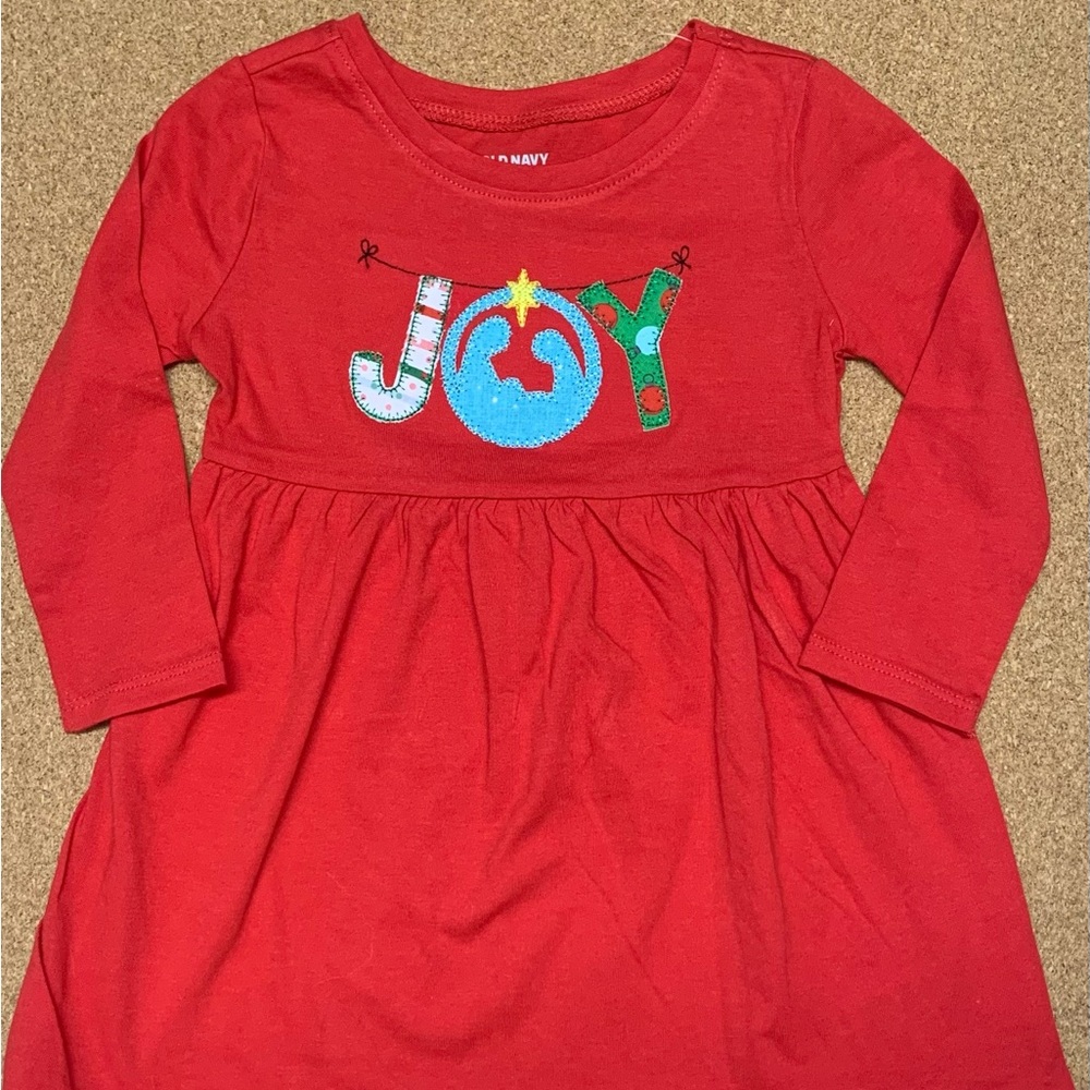 NWT Old Navy Red Dress with Joy Nativity Applique size 12-18 month